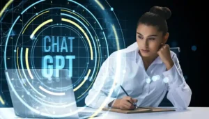 امرأة عاملة تستخدم تشات جي بي تي