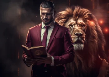 رجل برج الأسد يقرأ عن أفضل الأحجار المناسبة له